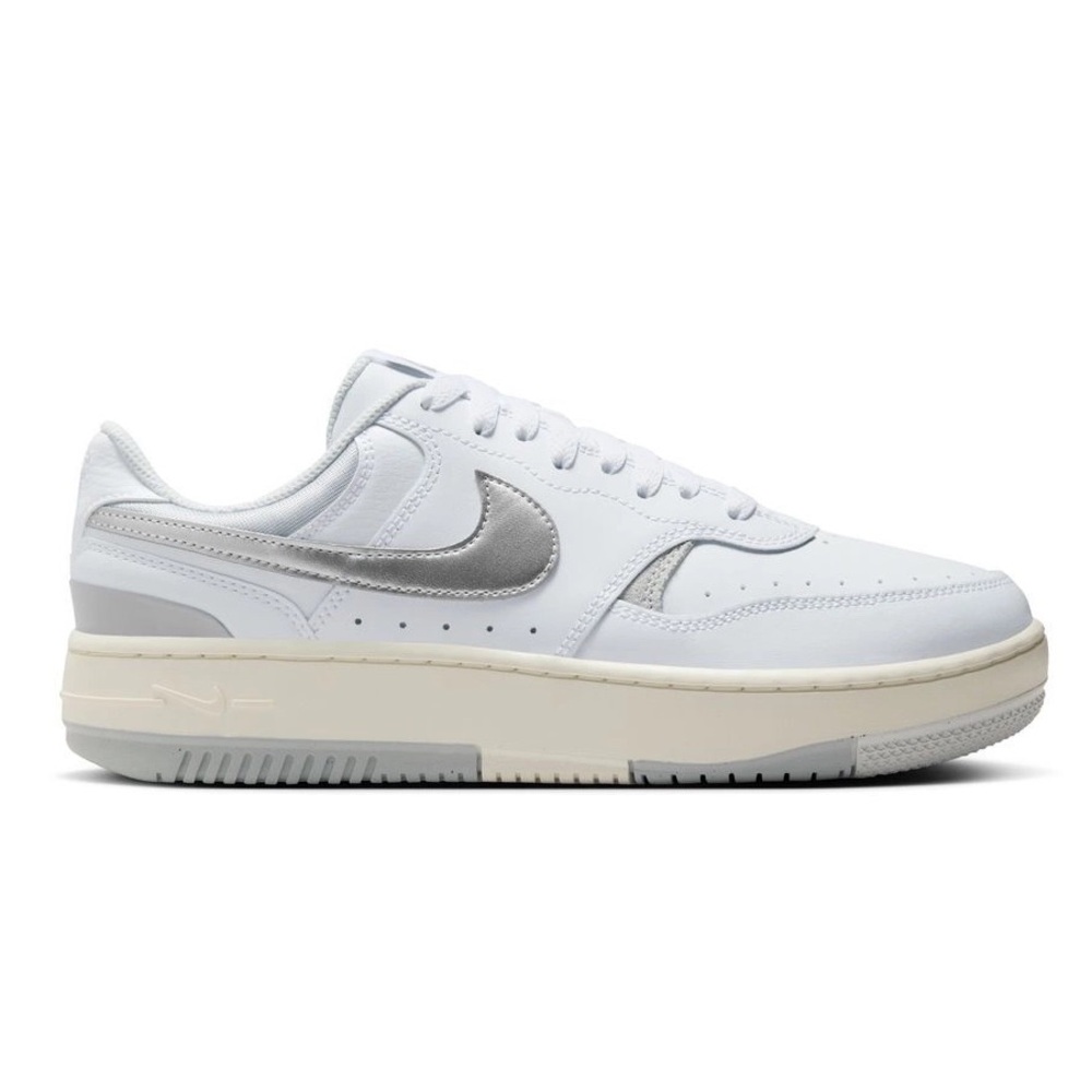 Women's Nike Gamma Force Sneakers
Metallic Grey Nike White and Silver Sneakers